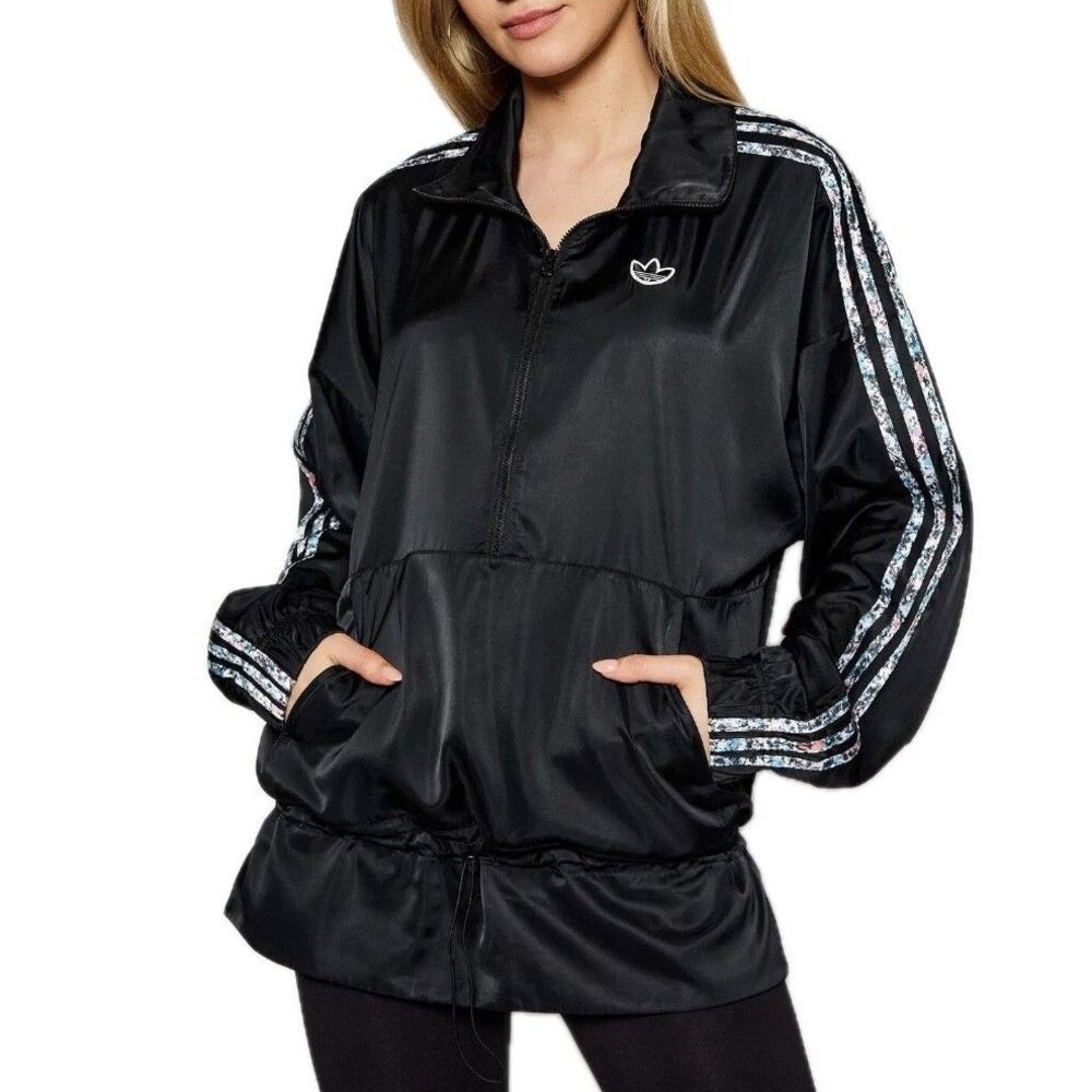 adidas RARE IMPORT Half-Zip Anorak Jacket US Sz 8 Black 3-Stripes Floral GN3105